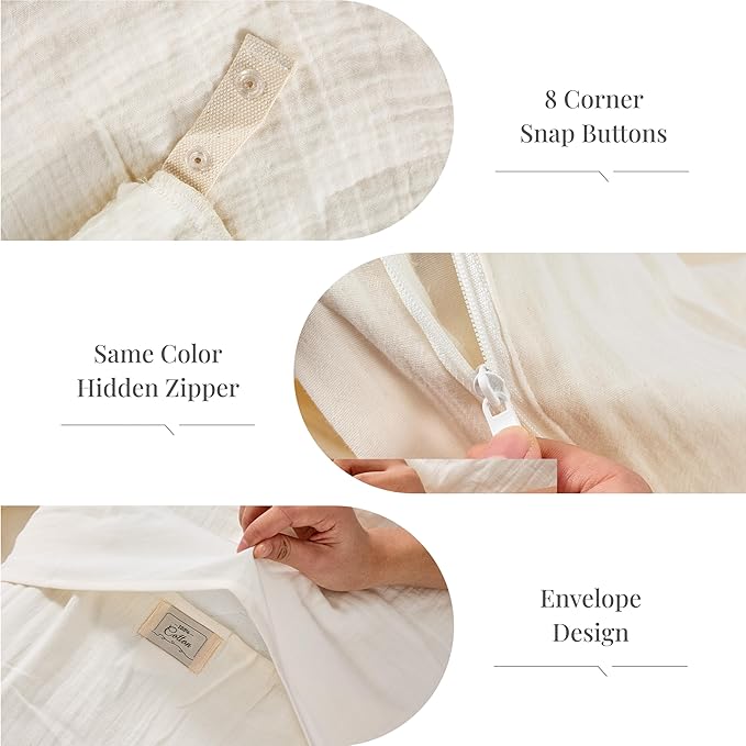 Ivory White Duvet Cover King, 100% Sandwashed Cotton Soft King Size Duvet Cover - Image 7