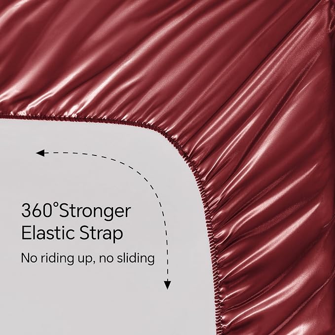 BEDELITE Satin Sheets Queen Size Bed Set, Luxury Soft Burgundy Silky Sheets - Image 5
