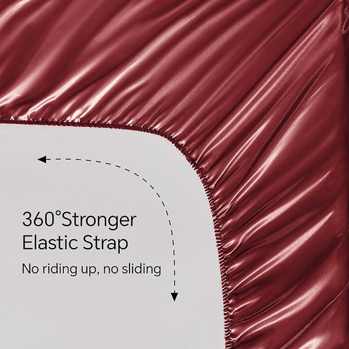 BEDELITE Satin Sheets Twin Size Bed Set, Luxury Soft Burgundy Silky Sheets - Image 5