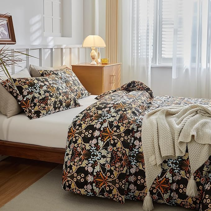 mixinni Vintage Floral Duvet Cover Queen Size Farmhouse Boho Duvet Cover Set - Image 4