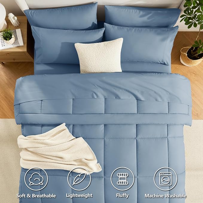 CozyLux Oversized King Comforter Sets Dusty Blue, 7 Pieces Bed in a Bag - Image 2