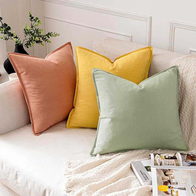 MIULEE Decorative Linen Pillow Covers 18x18 Inch Coral ​Boho Farmhouse​ - Image 4