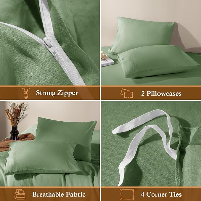 LBRO2M 100% France Linen Duvet Cover Set King Size 3 Pcs Natural Flax Comforter - Image 5