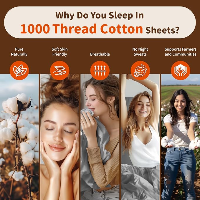 LBRO2M 1000 Thread Count 100% Egyptian Cotton Sheets Set 6 Piece Sets Full Size - Image 4