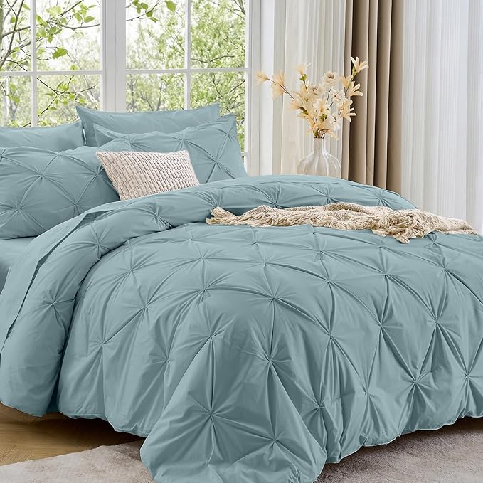Sasttie Twin Comforter Set, 5-Piece Bed in a Bag, Pintuck Bedding Sets by SASTTIE