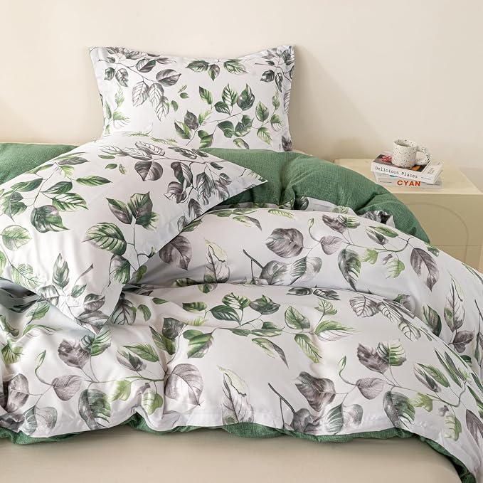 OAITE Duvet Cover Twin Size, Reversible Leaf White Duvet Cover Set - Image 5