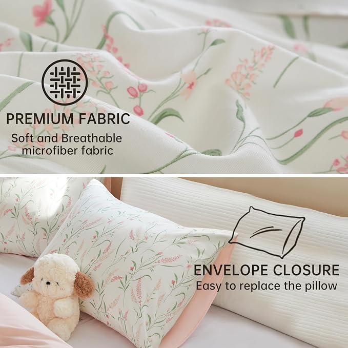 BOLINLIVING Pink Floral Duvet Cover Full Size, Reversible Botanical Spring - Image 7