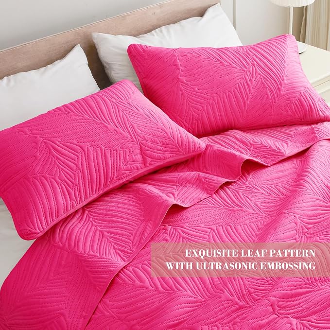Exclusivo Mezcla King Size Quilt Bedding Set, Lightweight Hot Pink Quilts King - Image 3