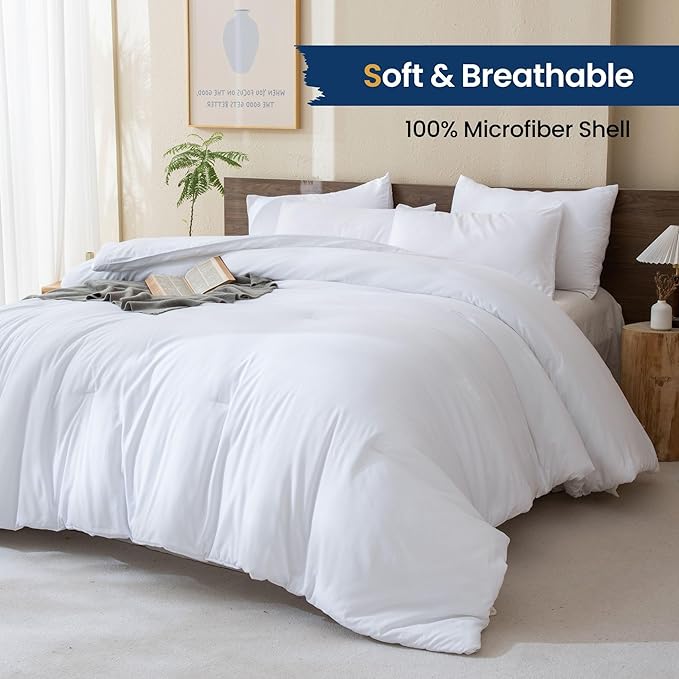 Paxrac White Super King Plus Comforter Set 128x120In, 3 Pieces Oversized King - Image 2