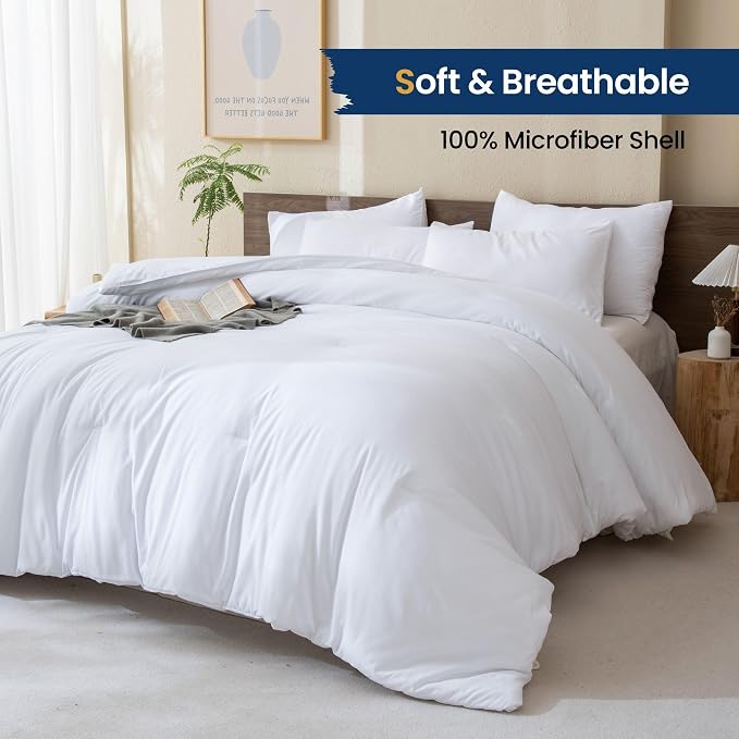 Paxrac White Comforter Full Size, 3 Pieces Boho Comforter Set, Lightweight - Image 2