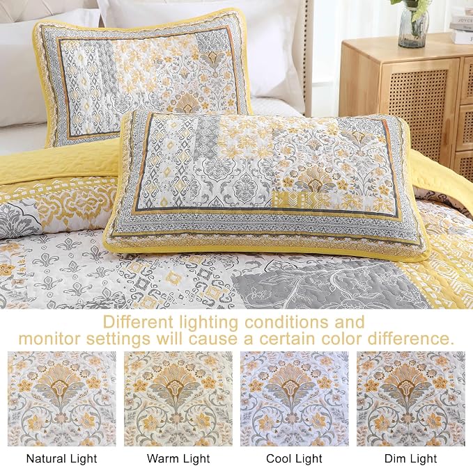 WONGS BEDDING Yellow Quilt Set King Size, Bohemian Patchwork Bedspread Coverlet - Image 5