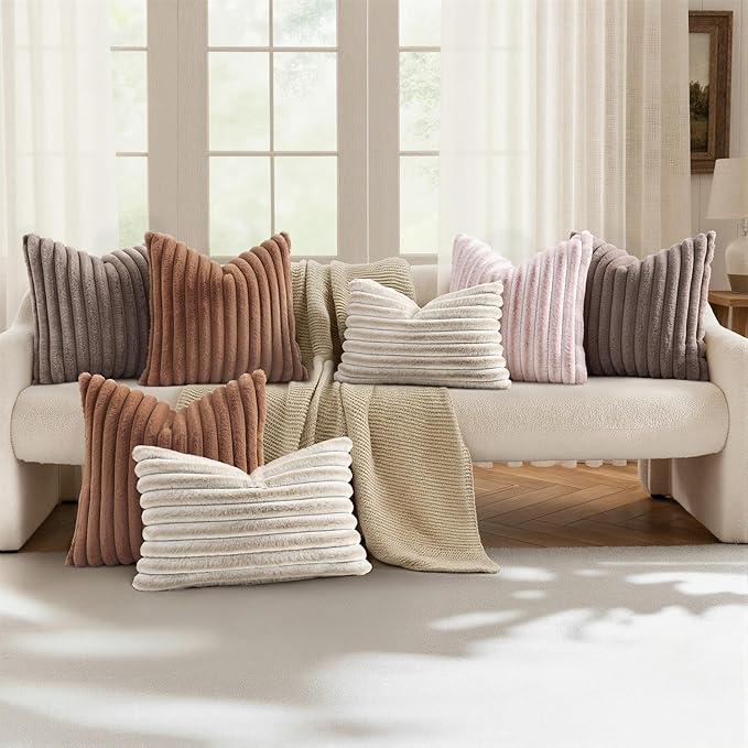 decorUhome Summer Cozy Faux Fur Throw Pillow Covers 22x22 Set of 2 Decorative - Image 5
