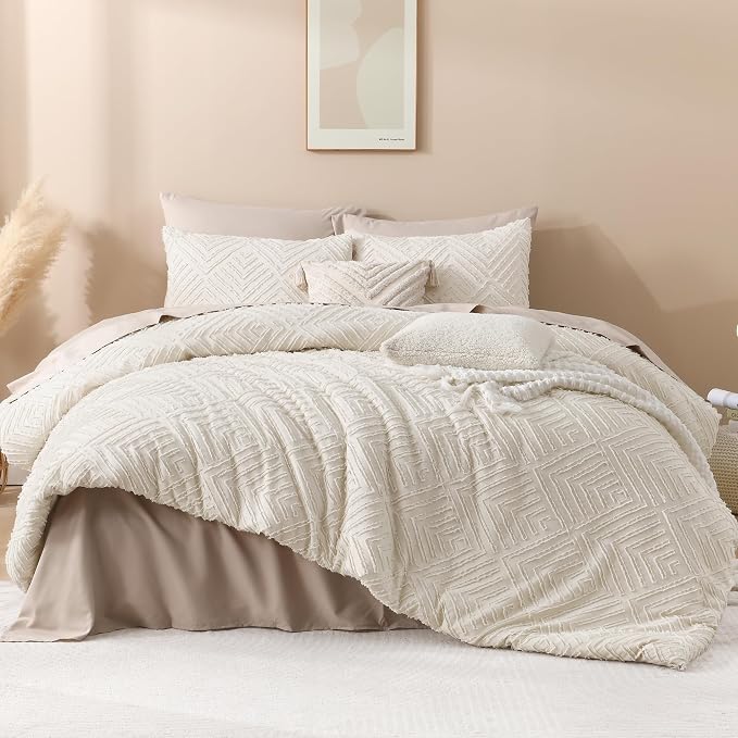 Andency Queen Comforter Set Beige, 3 Pieces Queen Size Comforter Sets Boho - Image 2