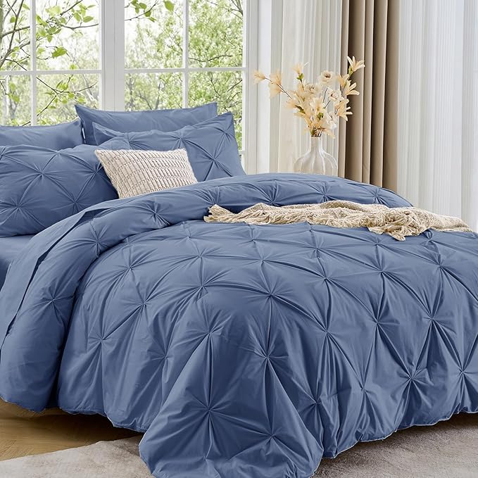 Sasttie Twin Comforter Set, 5-Piece Bed in a Bag, Pintuck Bedding Sets by SASTTIE