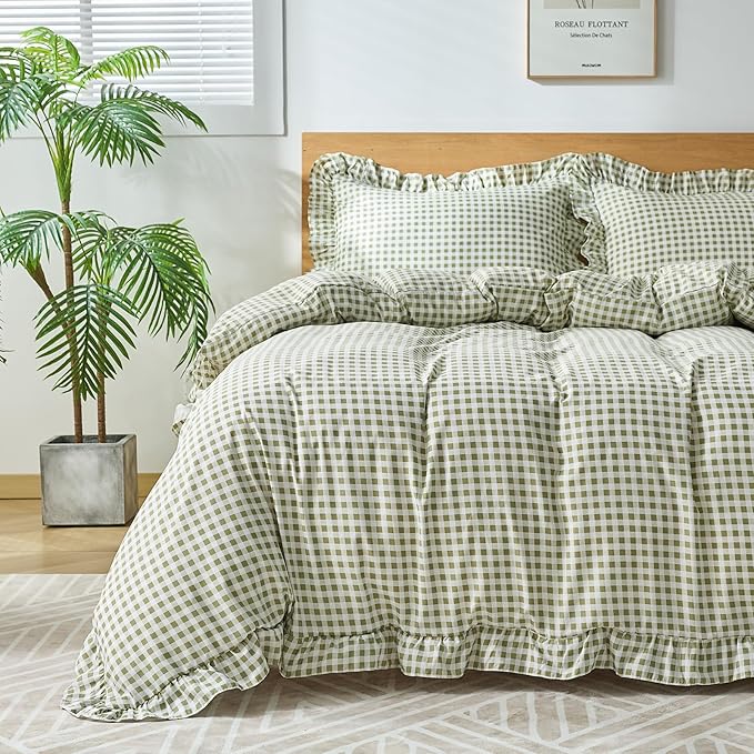 Gingham Duvet Cover Full Size, 3 Pieces Soft Breathable Microfiber Plaid by Kisswish