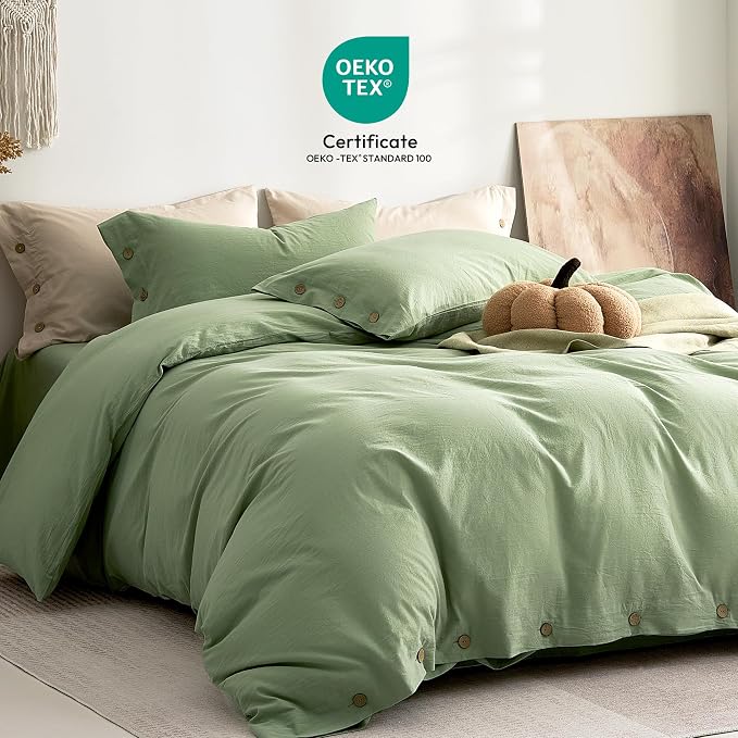 JELLYMONI 100% Washed Cotton Duvet Cover Queen – Soft, Breathable Linen-Look - Image 2