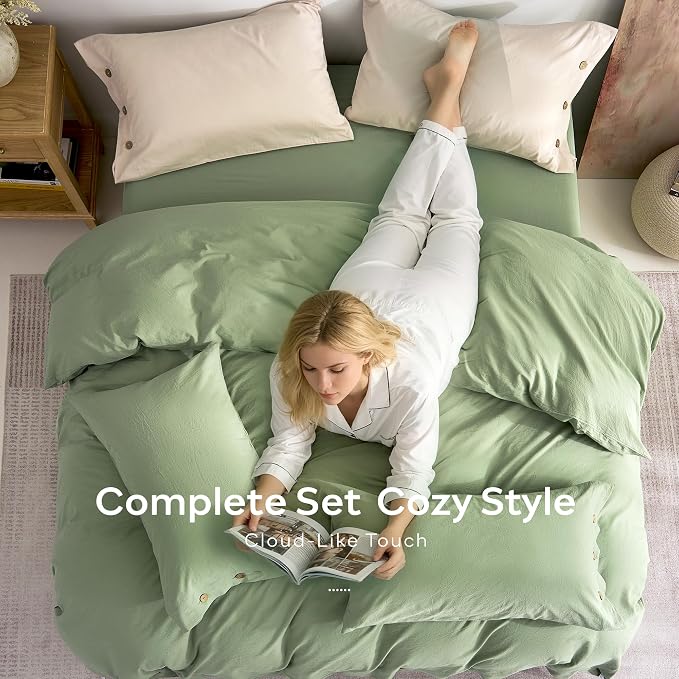 JELLYMONI 100% Washed Cotton Duvet Cover King – Soft, Breathable Linen-Look - Image 8