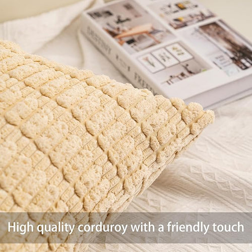 Aegero Corduroy Decorative Throw Pillow Covers 14x36 Inch Soft Striped Pillow - Image 2