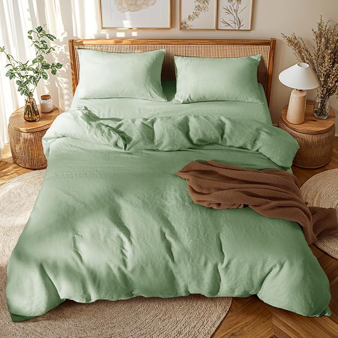 LBRO2M 100% France Linen Duvet Cover Set Queen Size 3 Pcs Natural Flax - Image 2