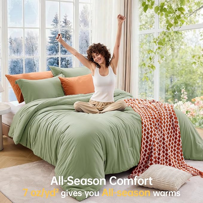 MUXHOMO Green Oversized Queen Comforter Sets, All Season Ultra Soft Down - Image 4