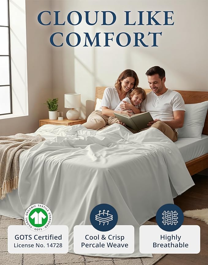 LANE LINEN 100% Organic Cotton Queen Sheet Set, Soft Percale Weave, Deep Pocket - Image 2
