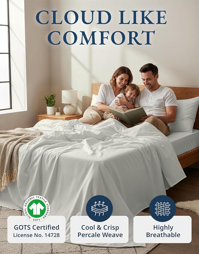 LANE LINEN 100% Organic Cotton Full Sheets Set 4-Piece Pure Percale Long Staple - Image 2