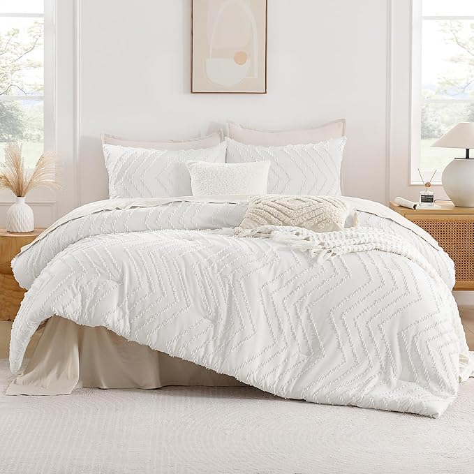 Andency White Comforter Queen, Boho Soft Fluffy Warm Lightweight Bedding - Image 2