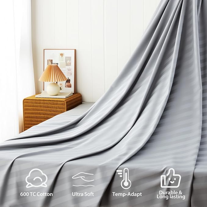 Cotton Flat Sheets Only, 600 TC 100% Cotton Flat Sheet Top Sheet Only, TwinXL - Image 4