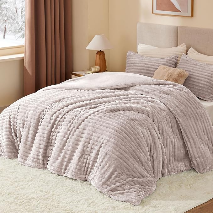 BEDELITE Fleece King Comforter Set -Super Soft & Warm Fluffy Lotus Pink Bedding - Image 2