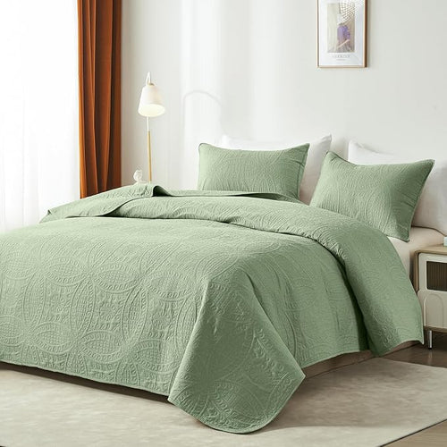 akkialla Quilts Queen Size, Sage Green Ultrasonic Full/Queen Quilt Set - Image 2