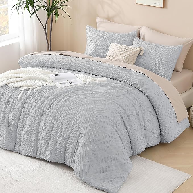 Andency Light Grey California King Comforter Set, 3 Pieces Boho Tufted Cal King - Image 6