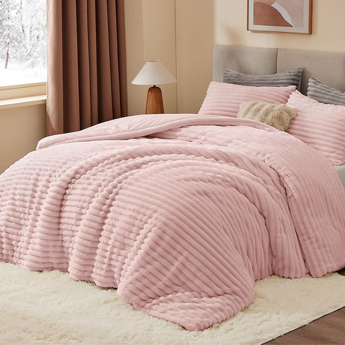 BEDELITE Fleece Oversized Queen Comforter Set -Super Soft & Warm Fluffy Pink - Image 2