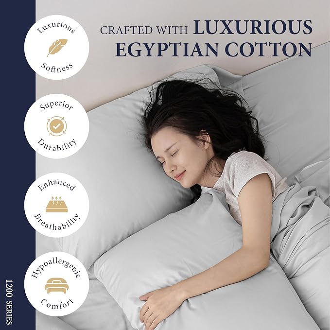 100% Egyptian Cotton Queen Pillow Cases Set of 2 - Image 2