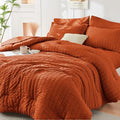 HYMOKEGE Burnt Orange King Size Comforter Set Seersucker 7 Pieces, All Season by HYMOKEGE