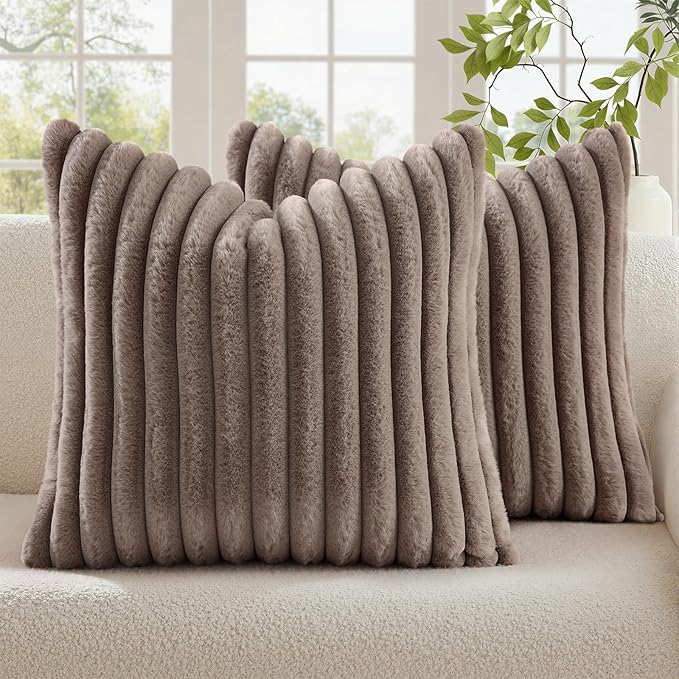 decorUhome Cozy Faux Fur Throw Pillow Covers 26x26 Set of 2 Decorative Soft by decorUhome