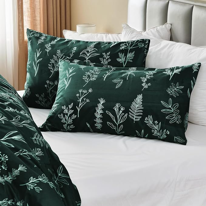 MUXHOMO Duvet Cover Full Size, Reversible Floral Forest Green Duvet Cover Set - Image 4