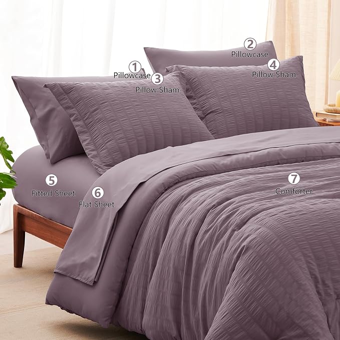 CozyLux Oversized King Comforter Set Dusty Purple Seersucker 7 Pieces 120x98 - Image 8