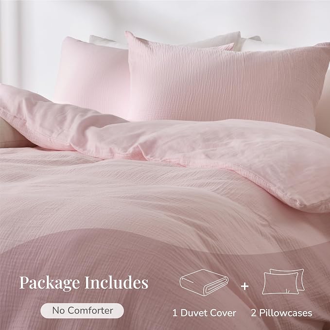 RRENEWROOTS Pink Twin Duvet Cover, 100% Sandwashed Cotton Soft Twin Size Duvet - Image 4