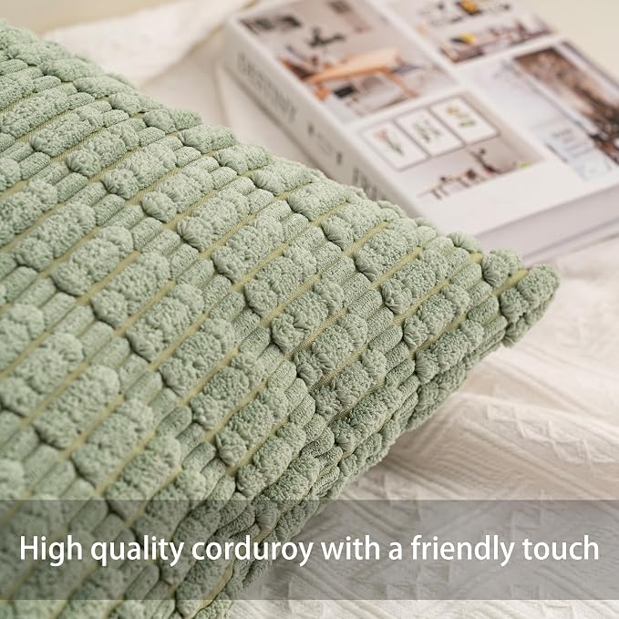 Aegero Pack of 2 Corduroy Decorative Throw Pillow Covers 18x18 Inch Soft - Image 2