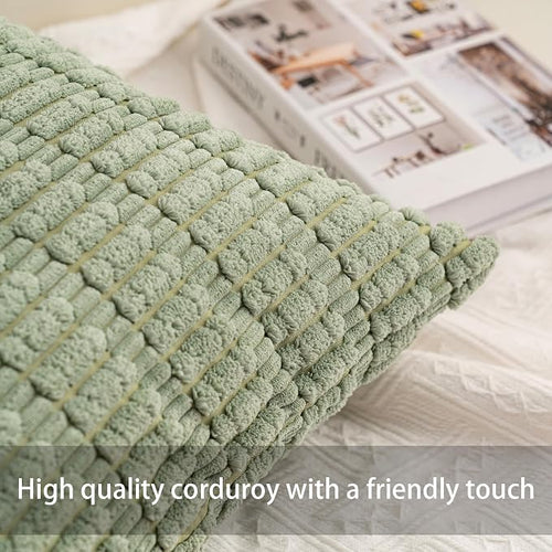 Aegero Pack of 2 Christmas Green Corduroy Decorative Throw Pillow Covers 24x24 - Image 2