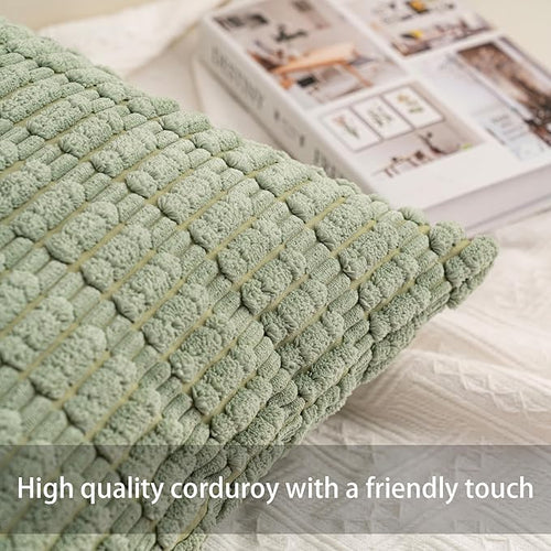 Aegero Pack of 2 Corduroy Decorative Throw Pillow Covers 22x22 Inch Soft - Image 2