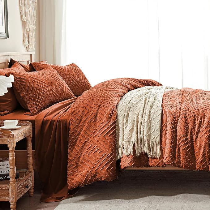 Zzlpp Twin Comforter Set 5 Pieces, Burnt Orange Tufted Bed in a Bag - Image 4