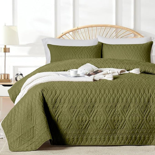 akkialla Full/Queen Size Quilt Bedding Set, Olive Green Lightweight Microfiber by akkialla