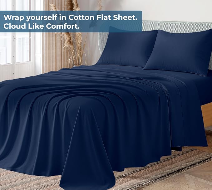 Royale Linens 100% Organic Cotton Queen Flat Sheet Only - Image 2