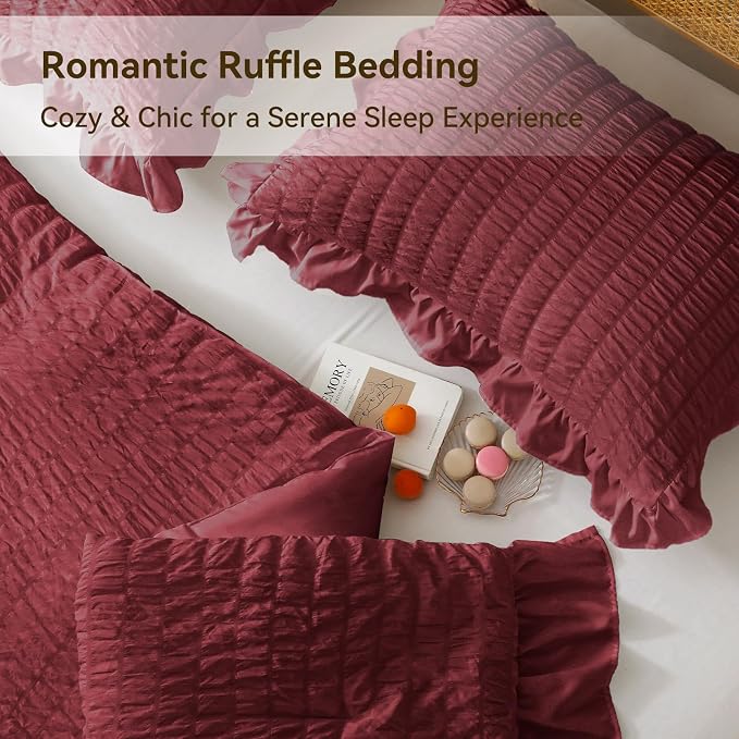 JOLLYVOGUE Twin Size Comforter Set, 2 Pieces Burgundy Seersucker Lightweight - Image 4