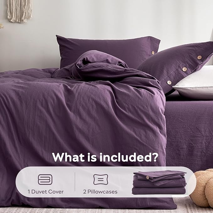 JELLYMONI 100% Washed Cotton Duvet Cover Queen – Soft, Breathable Linen-Look - Image 7