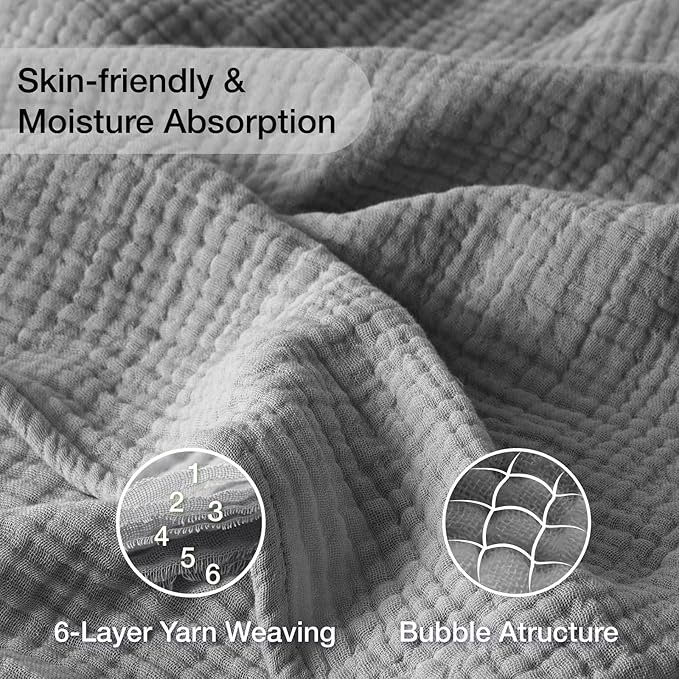 100% Cotton Muslin Blanket Queen 90" x 90", 6 Layers Breathable and Lightweight - Image 6