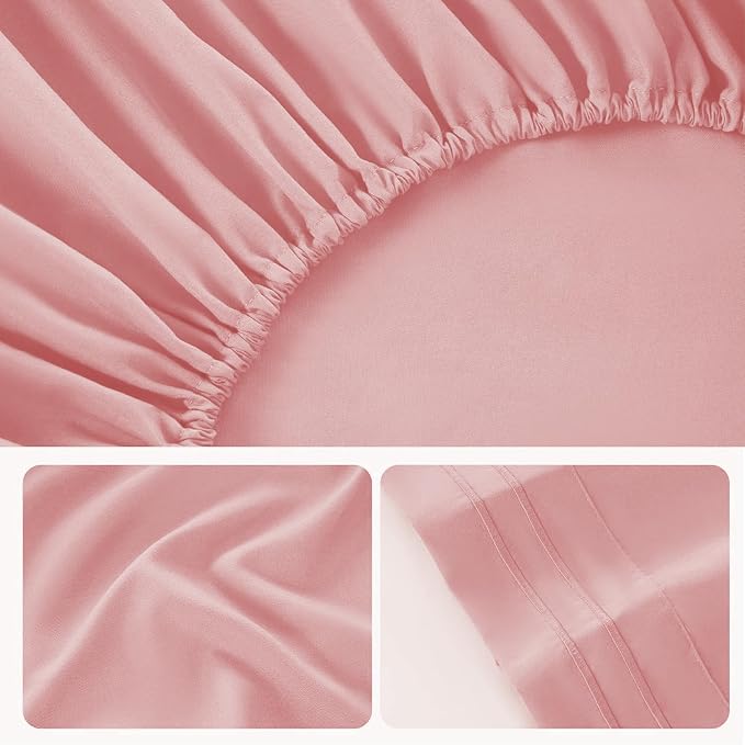 ROSE&RISY Pink Twin Sheet Set, 3 Pieces Soft Bedding Twin Sheet Set, Breathable - Image 6
