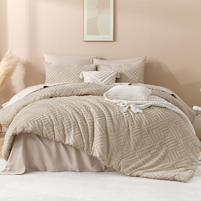 Andency Khaki Oversized King Comforter 128''x120'', 3 Pieces Khaki Soft Boho - Image 2