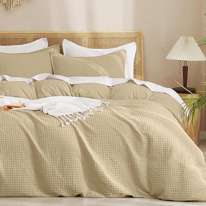 PHF Waffle Weave Duvet Cover Set King Size, No Snagging Ultra Soft Luxury by PHF